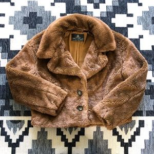 NWOT Free People Brown Cropped Vegan Faux Fur Jacket
